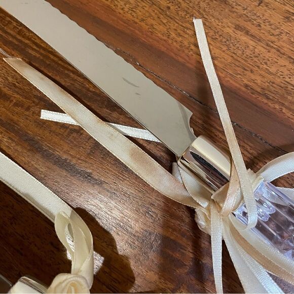 Set of Wedding Cake Knife and Server / Acrylic and Stainless Steel EUC - Picture 14 of 15